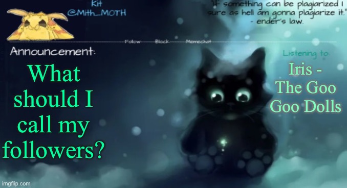 Yippie right shoulder no wanna work | Iris - The Goo Goo Dolls; What should I call my followers? | made w/ Imgflip meme maker