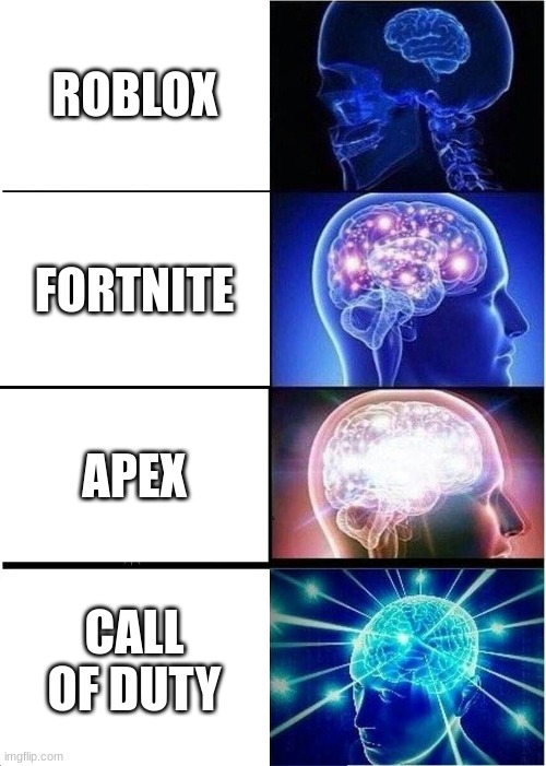 Expanding Brain | ROBLOX; FORTNITE; APEX; CALL OF DUTY | image tagged in memes,expanding brain | made w/ Imgflip meme maker