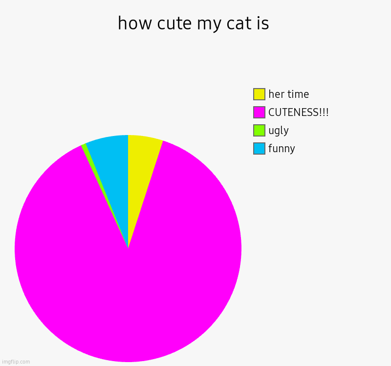 facts | how cute my cat is | funny, ugly, CUTENESS!!!, her time | image tagged in charts,pie charts,cats | made w/ Imgflip chart maker