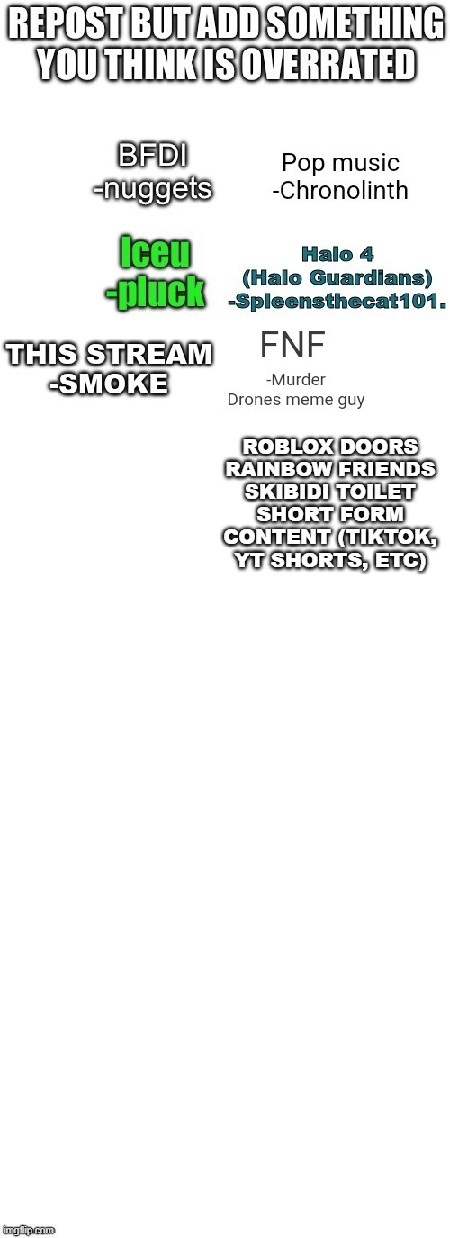 yes i added multiple | ROBLOX DOORS

RAINBOW FRIENDS
SKIBIDI TOILET
SHORT FORM CONTENT (TIKTOK, YT SHORTS, ETC) | image tagged in why are you reading this | made w/ Imgflip meme maker