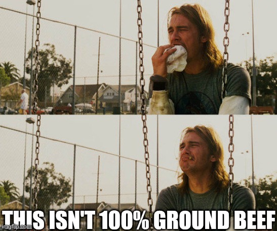 First World Stoner Problems Meme | THIS ISN'T 100% GROUND BEEF | image tagged in memes,first world stoner problems | made w/ Imgflip meme maker