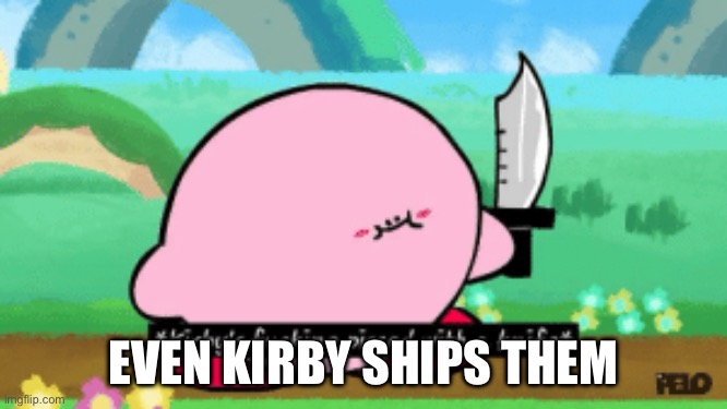 Kirby's f**king pissed with a knife | EVEN KIRBY SHIPS THEM | image tagged in kirby's f king pissed with a knife | made w/ Imgflip meme maker