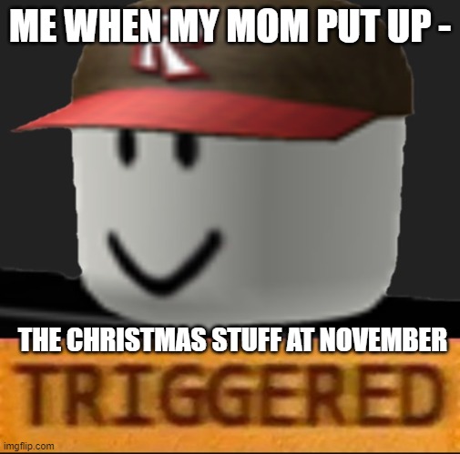 MY LIFE | ME WHEN MY MOM PUT UP -; THE CHRISTMAS STUFF AT NOVEMBER | image tagged in roblox triggered | made w/ Imgflip meme maker