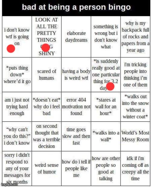 bad at being a person bingo | image tagged in bad at being a person bingo | made w/ Imgflip meme maker