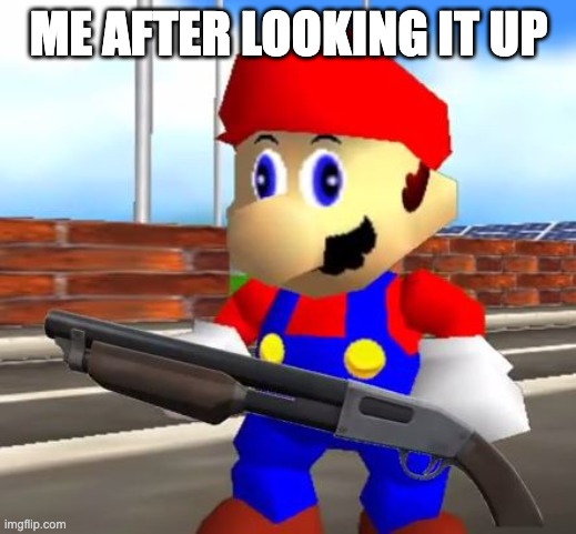 SMG4 Shotgun Mario | ME AFTER LOOKING IT UP | image tagged in smg4 shotgun mario | made w/ Imgflip meme maker