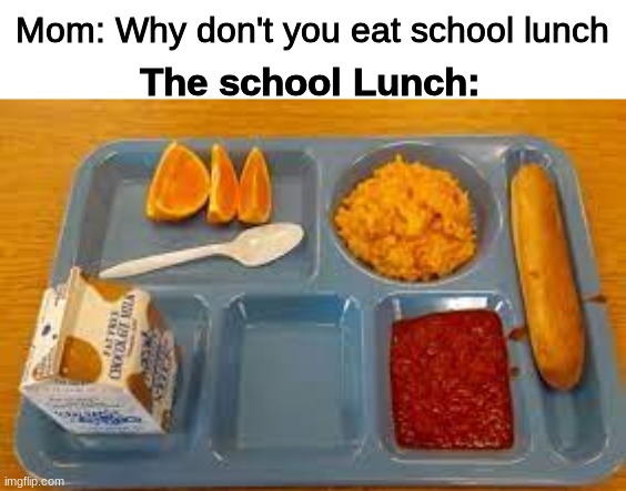 Disgusting!! | Mom: Why don't you eat school lunch; The school Lunch: | image tagged in school,school lunch,lunch | made w/ Imgflip meme maker