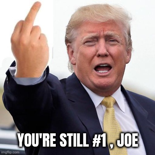 Donald Trump middle finger | YOU'RE STILL #1 , JOE | image tagged in donald trump middle finger | made w/ Imgflip meme maker