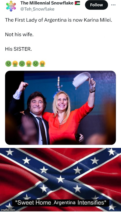 Looks like Javier Milei had a sweet home Alabama moment with his sister | Argentina | image tagged in sweet home alabama,argentina,incest,javier milei | made w/ Imgflip meme maker