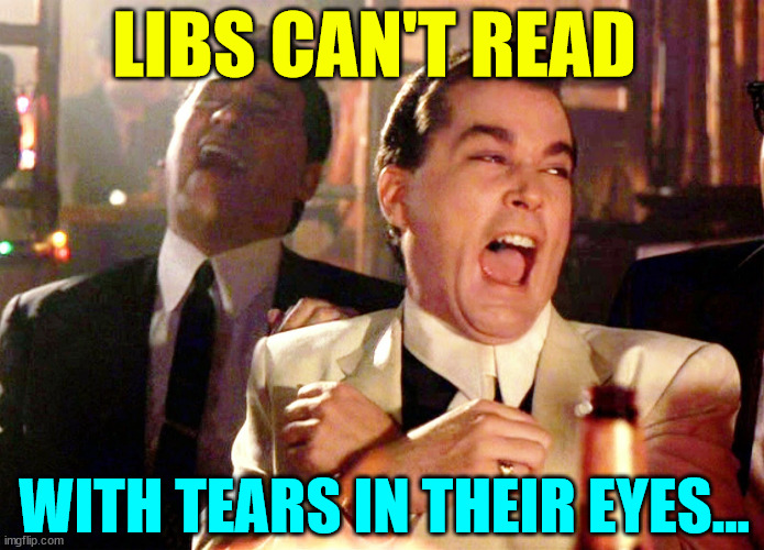 Two Laughing Men | LIBS CAN'T READ WITH TEARS IN THEIR EYES... | image tagged in two laughing men | made w/ Imgflip meme maker