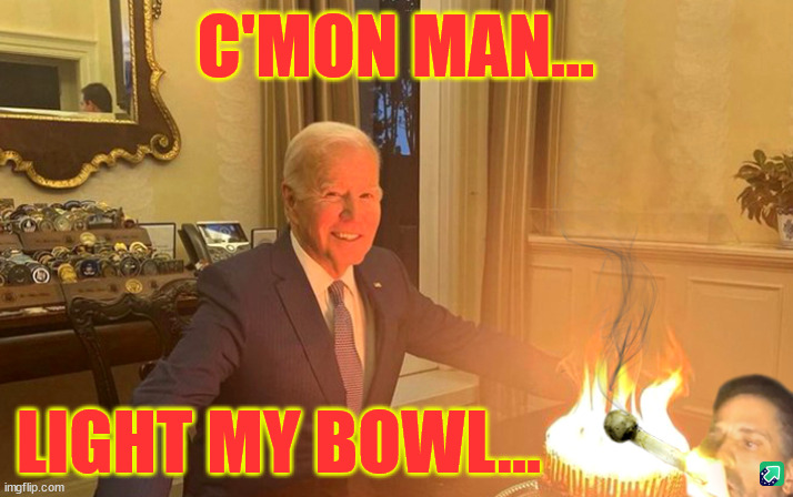 C'mon man... it's a party | C'MON MAN... LIGHT MY BOWL... | image tagged in biden,crime,family,celebration | made w/ Imgflip meme maker