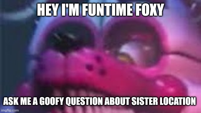 Ask me anything I'm open. | HEY I'M FUNTIME FOXY; ASK ME A GOOFY QUESTION ABOUT SISTER LOCATION | image tagged in funtime foxy is terrible | made w/ Imgflip meme maker