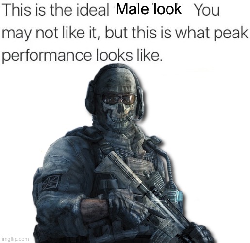 this is the ideal ___ | Male look | image tagged in this is the ideal ___,ghost mw2,call of duty,modern warfare,memes,military | made w/ Imgflip meme maker