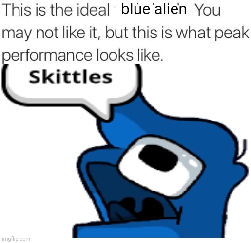 wtf (what the fudge) I thought wuhn said wuhn!! not Skittles!! | blue alien | image tagged in this is the ideal ___ | made w/ Imgflip meme maker