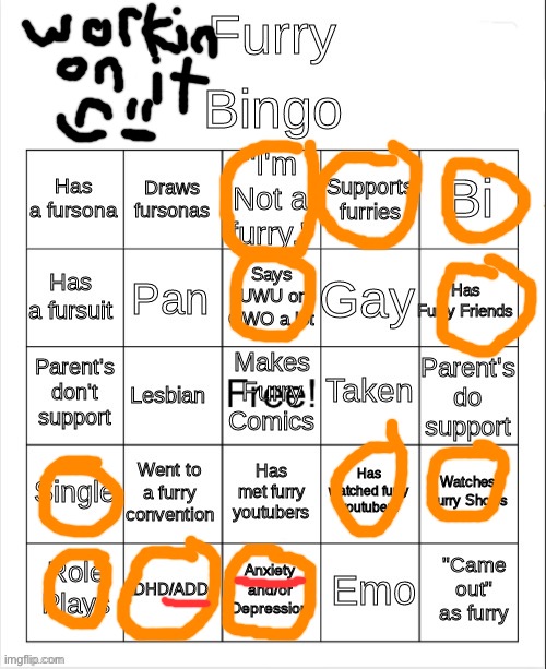 My first image YAY | image tagged in furry bingo | made w/ Imgflip meme maker