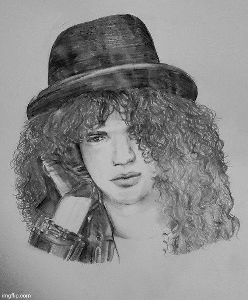 Slash drawing (Guns 'N' Roses) | image tagged in drawing,art,slash,guns n roses,guitar,1980s | made w/ Imgflip meme maker