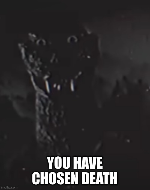 godzilla staring | YOU HAVE CHOSEN DEATH | image tagged in godzilla staring | made w/ Imgflip meme maker