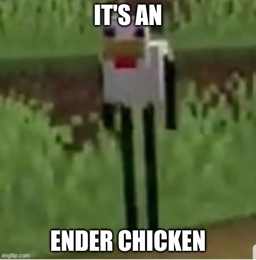 ahh yes the ender chicken | IT'S AN; ENDER CHICKEN | image tagged in cursed minecraft chicken | made w/ Imgflip meme maker