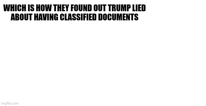 WHICH IS HOW THEY FOUND OUT TRUMP LIED
ABOUT HAVING CLASSIFIED DOCUMENTS | made w/ Imgflip meme maker