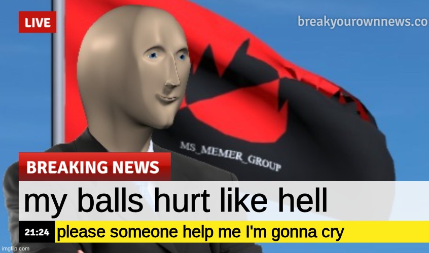 MSMG News (December 2022 edition) | my balls hurt like hell; please someone help me I'm gonna cry | image tagged in msmg news december 2022 edition | made w/ Imgflip meme maker