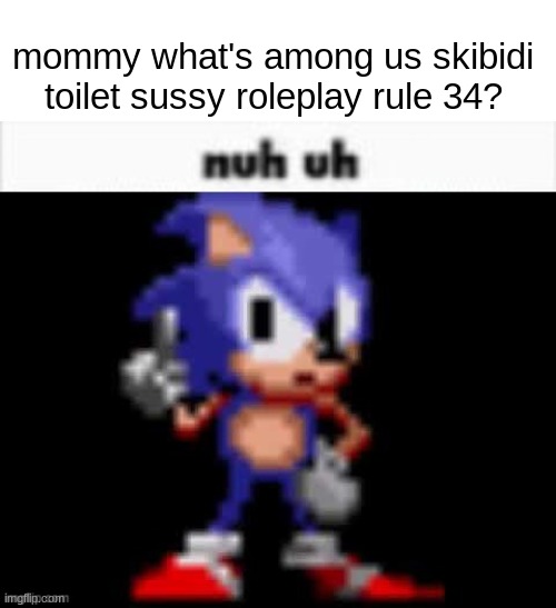 die | mommy what's among us skibidi toilet sussy roleplay rule 34? | image tagged in cd sonic nuh uh | made w/ Imgflip meme maker
