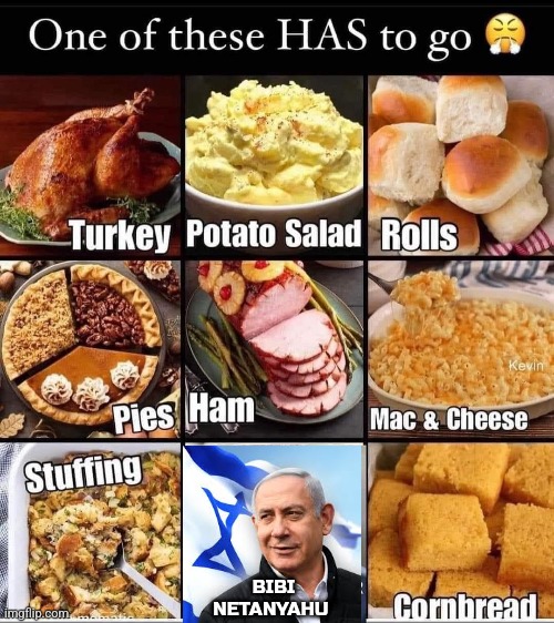 One of these has to go Thanksgiving | BIBI
NETANYAHU | image tagged in thanksgiving,politics,israel jews,palestine,bibi netanyahu | made w/ Imgflip meme maker