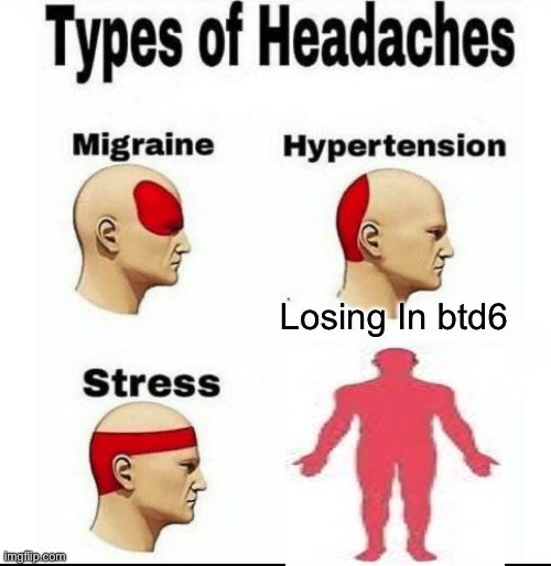 Types of Headaches meme | Losing In btd6 | image tagged in types of headaches meme | made w/ Imgflip meme maker