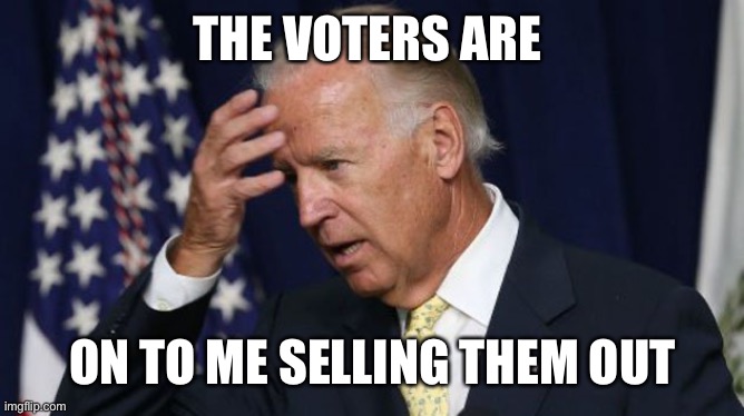 Joe Biden worries | THE VOTERS ARE ON TO ME SELLING THEM OUT | image tagged in joe biden worries | made w/ Imgflip meme maker