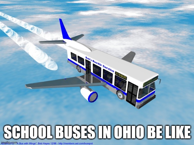school buses in ohio | SCHOOL BUSES IN OHIO BE LIKE | image tagged in ohio | made w/ Imgflip meme maker