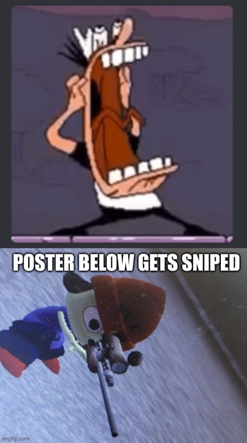 image tagged in peppino screaming at post above,parappa snipes the person below | made w/ Imgflip meme maker