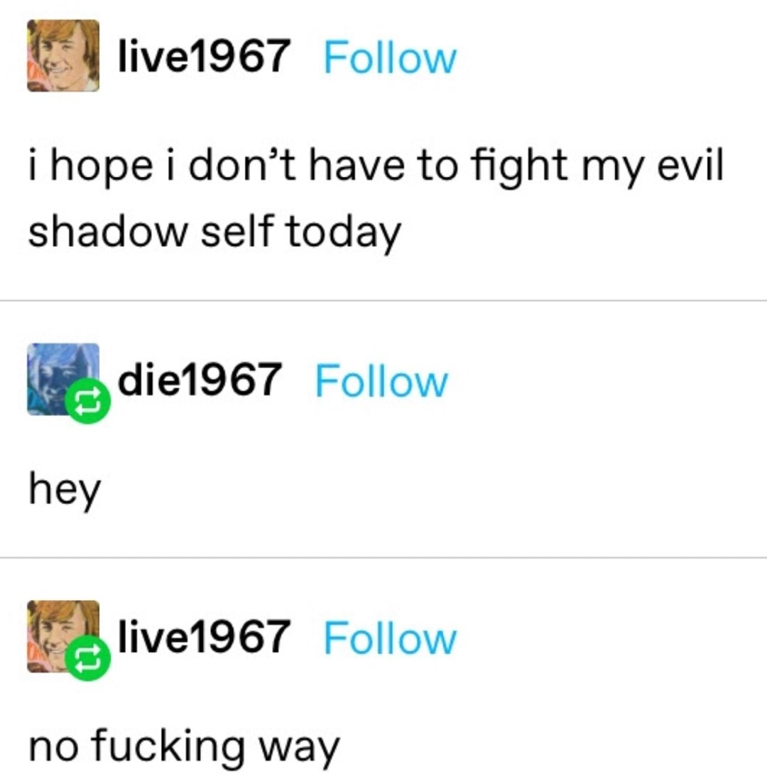 I hope I don't have to fight my evil shadow self today Blank Meme Template