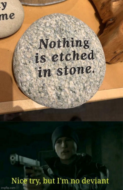Stone | image tagged in nice try but i m no deviant,stones,stone,you had one job,memes,etch | made w/ Imgflip meme maker