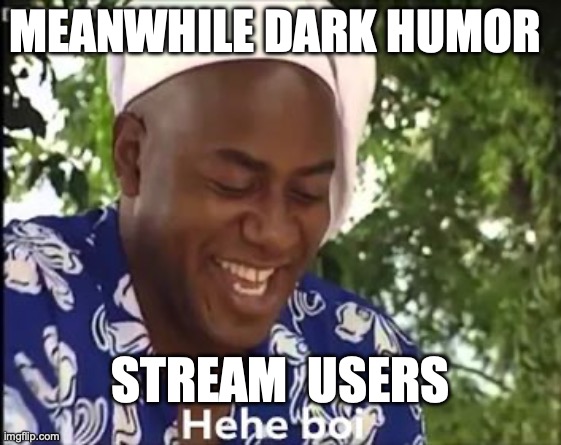 Hehe Boi | MEANWHILE DARK HUMOR STREAM  USERS | image tagged in hehe boi | made w/ Imgflip meme maker