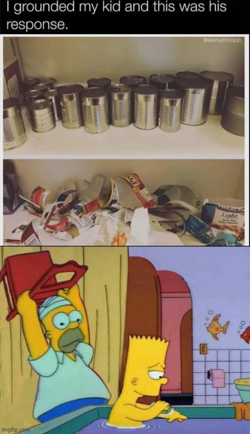 How do you respond when your kid gets revenge for grounding? | image tagged in homer hits bart with a chair | made w/ Imgflip meme maker