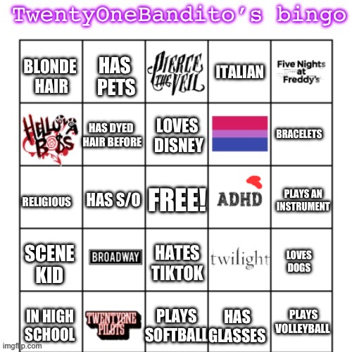 TwentyOneBanditos bingo | image tagged in twentyonebanditos bingo | made w/ Imgflip meme maker