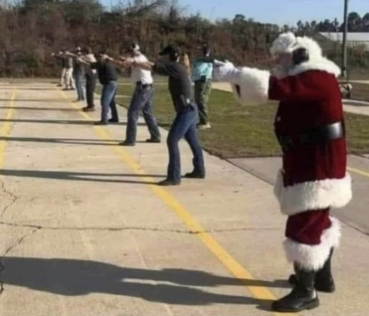 Santa at Gun Range Blank Meme Template