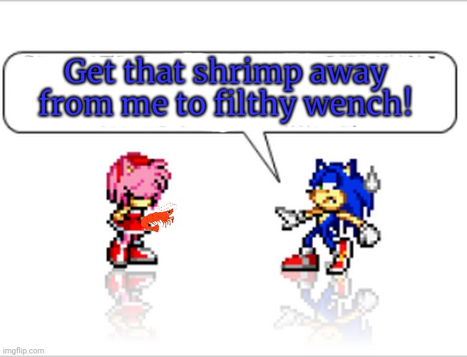 Ahhhhhh! She has a pistol shrimp | Get that shrimp away from me to filthy wench! | image tagged in pistol,shrimp,amy rose | made w/ Imgflip meme maker