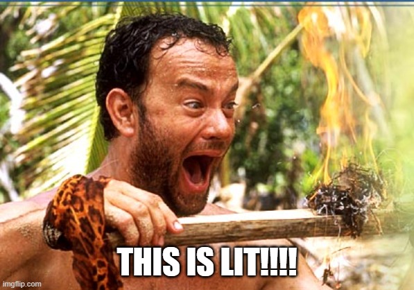 Castaway Fire Meme | THIS IS LIT!!!! | image tagged in memes,castaway fire | made w/ Imgflip meme maker