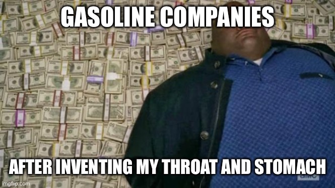huell money | GASOLINE COMPANIES; AFTER INVENTING MY THROAT AND STOMACH | image tagged in huell money | made w/ Imgflip meme maker