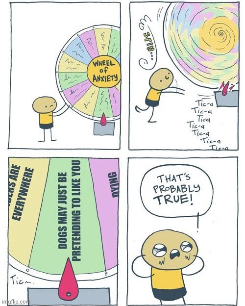 Wheel of anxiety | image tagged in wheel,wheels,dogs,dog,comics,comics/cartoons | made w/ Imgflip meme maker
