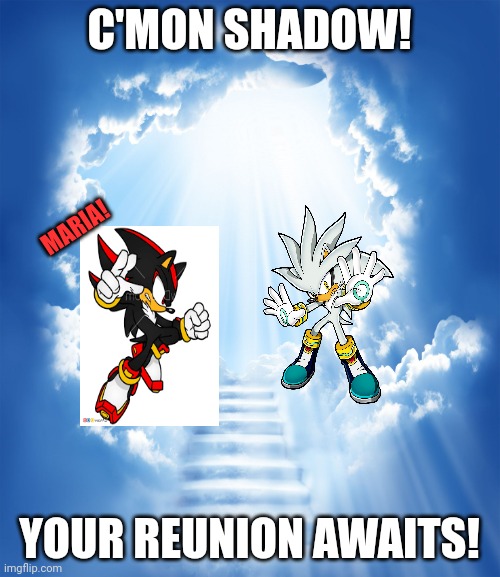 Heaven | C'MON SHADOW! YOUR REUNION AWAITS! MARIA! | image tagged in heaven | made w/ Imgflip meme maker