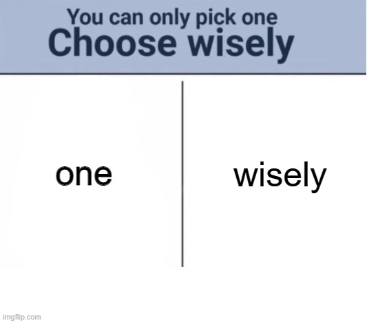 Choose wisely | wisely; one | image tagged in choose wisely | made w/ Imgflip meme maker