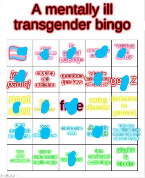 i’m mentally ill :D /srs | image tagged in a mentally ill transgender bingo | made w/ Imgflip meme maker