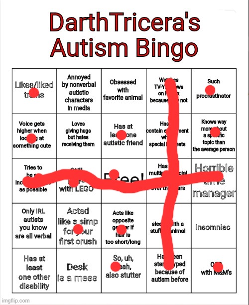 a u t i s t i c | image tagged in darthtricera's autism bingo | made w/ Imgflip meme maker