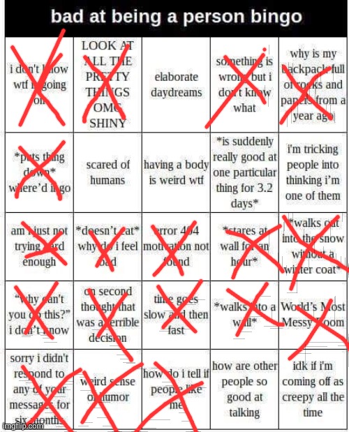 bad at being a person bingo | image tagged in bad at being a person bingo | made w/ Imgflip meme maker