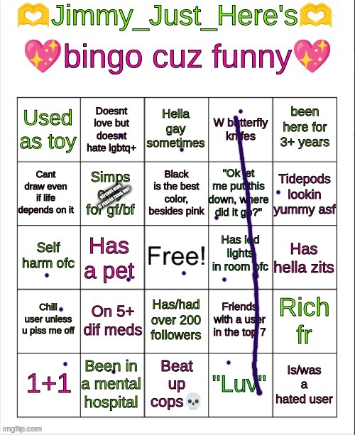 cuz y not | DEPENDS WHO IS PERSON THING WUT | image tagged in jimmy_just_here's bingo | made w/ Imgflip meme maker