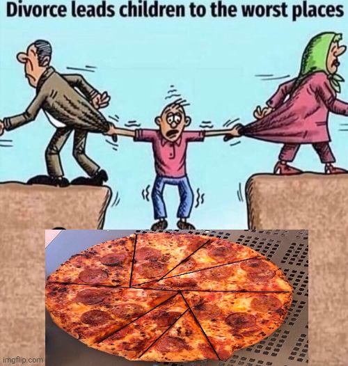 The pizza being sliced like that | image tagged in divorce leads children to the worst places,pizzas,pizza,slice,memes,sliced | made w/ Imgflip meme maker