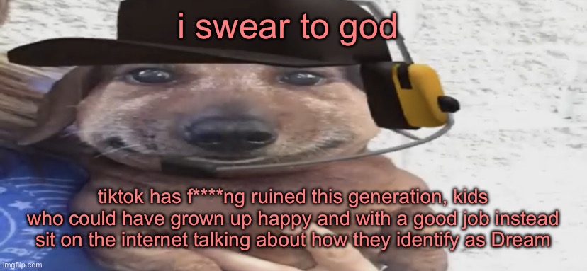 chucklenuts | i swear to god; tiktok has f****ng ruined this generation, kids who could have grown up happy and with a good job instead sit on the internet talking about how they identify as Dream | image tagged in chucklenuts | made w/ Imgflip meme maker
