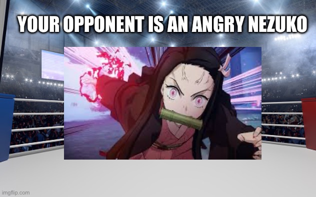 Your opponent is an angry Nezuko | YOUR OPPONENT IS AN ANGRY NEZUKO | image tagged in boxing arena | made w/ Imgflip meme maker