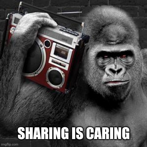 gorilla radio | SHARING IS CARING | image tagged in gorilla radio | made w/ Imgflip meme maker