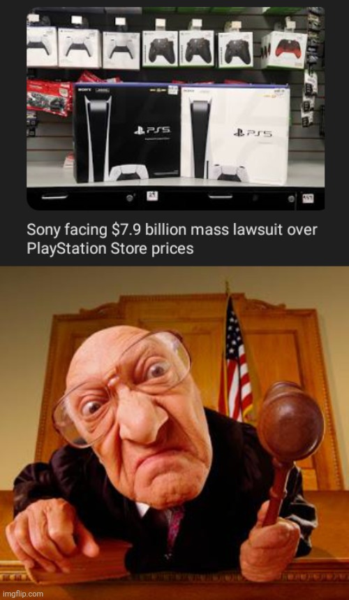 Sony | image tagged in mean judge,memes,gaming,sony,playstation,lawsuit | made w/ Imgflip meme maker